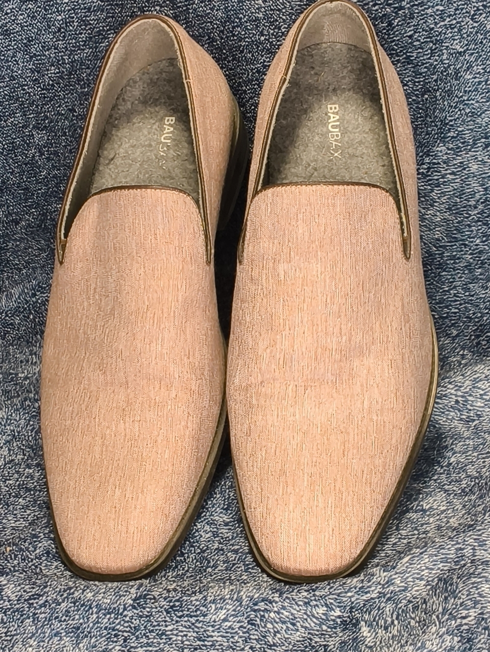 BAUBAX Men's Loafers Casual Slip-On Dress Shoes Beige Textured Fabric Size 12